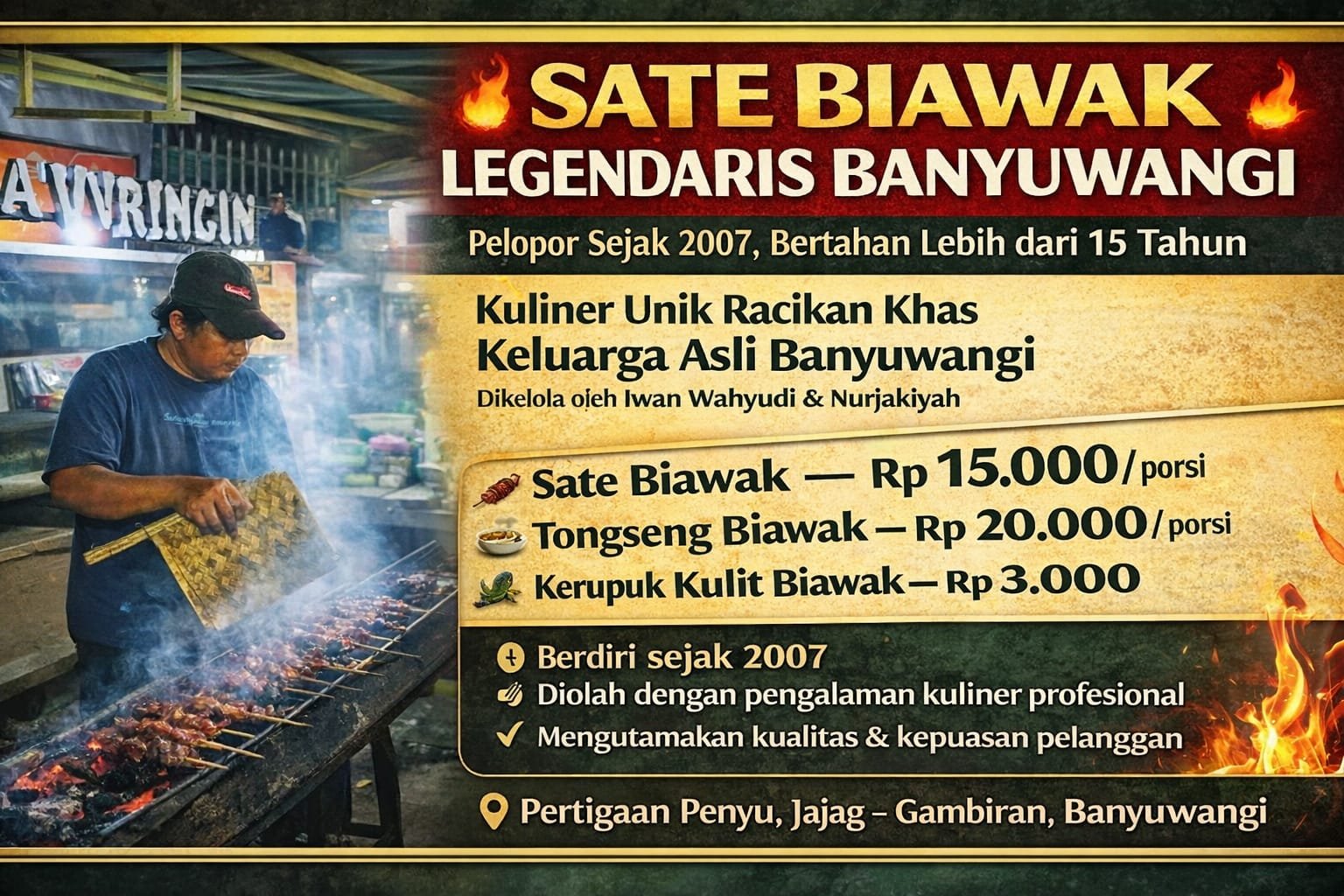 MELEDAK DARI JAJAG! SATE BIAWAK LEGENDARIS BANYUWANGI TETAP BERJAYA SEJAK 2007